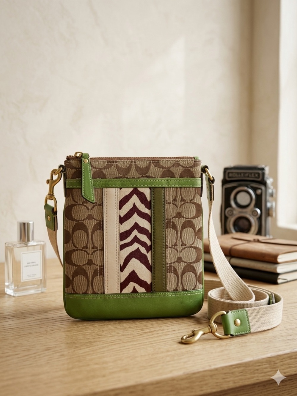 Coach Signature Canvas Crossbody Bag in Green/ Zebra